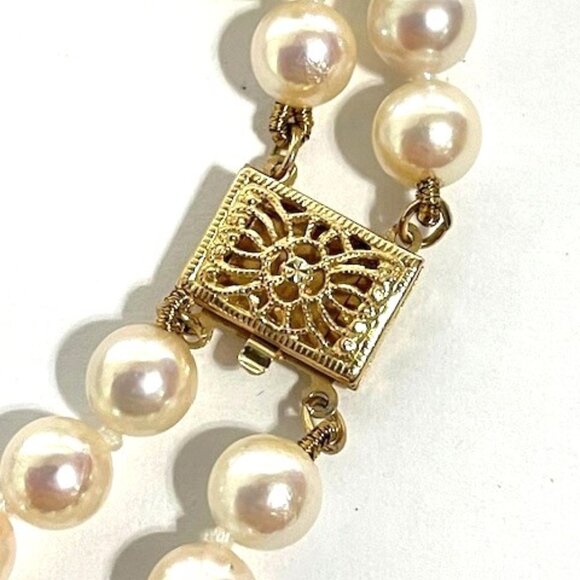 Two-strand cultured pearl and 14K bracelet. - Picture 5 of 8